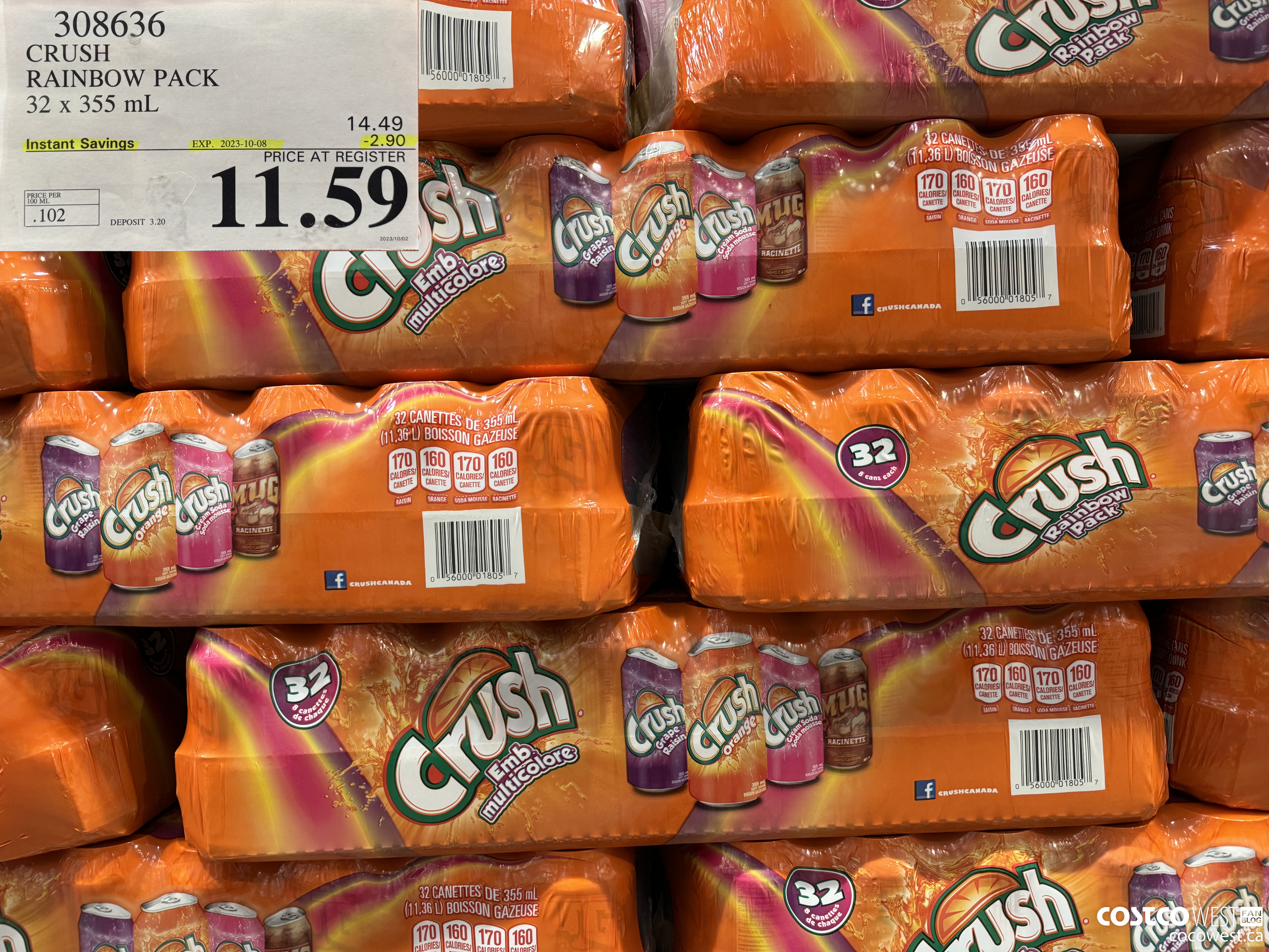 308636 CRUSH RAINBOW PACK 32 X 355 ML ($2.90 INSTANT SAVINGS EXPIRES ON 2023-10-08) $11.59