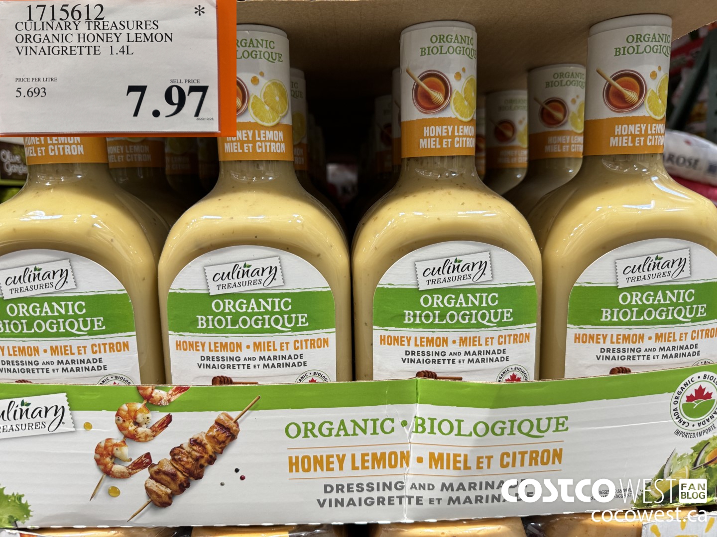 1715612 CULINARY TREASURES ORGANIC HONEY LEMON VINAIGRETTE 1.4L $7.97