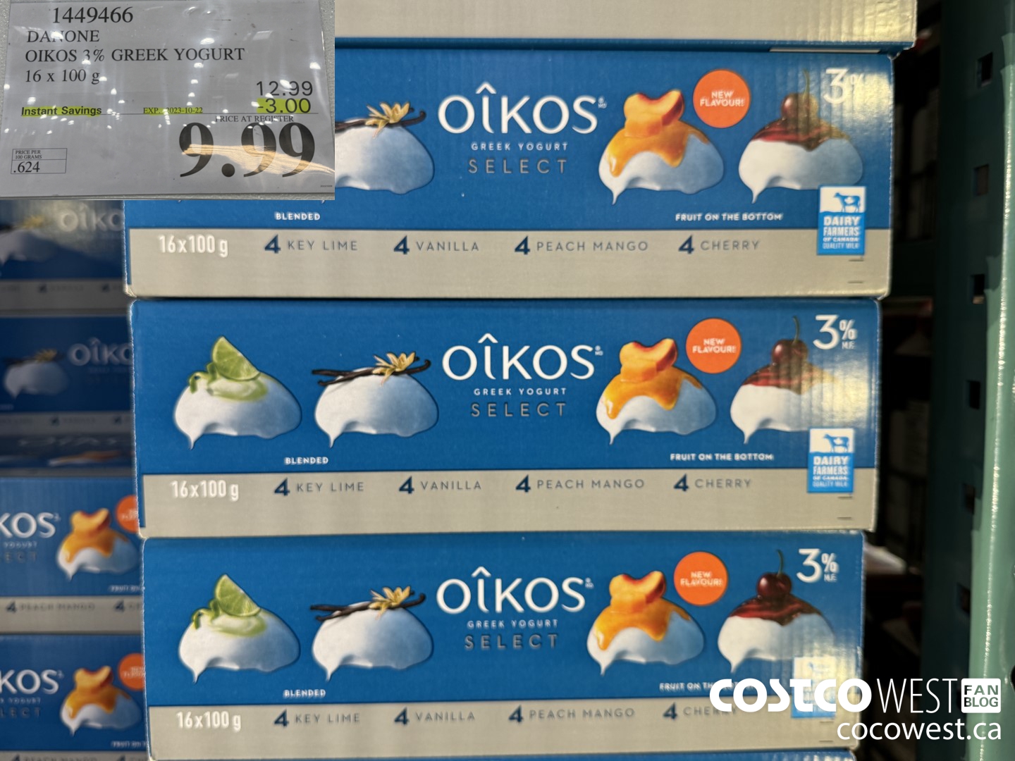1449466 DANONE OIKOS 3% GREEK YOGURT 16 x 100 g ($3.00 INSTANT SAVINGS EXPIRES ON 2023-10-22) $9.99