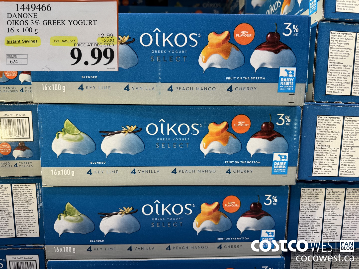 1449466 DANONE OIKOS 3% GREEK YOGURT 16 x 100 g ($3.00 INSTANT SAVINGS EXPIRES ON 2023-10-22) $9.99