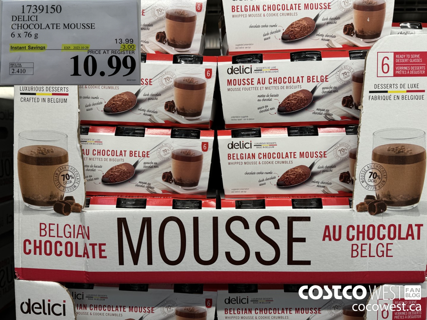 1739150 DELICI CHOCOLATE MOUSSE 6 X 76 G ($3.00 INSTANT SAVINGS EXPIRES ON 2023-10-29) $10.99