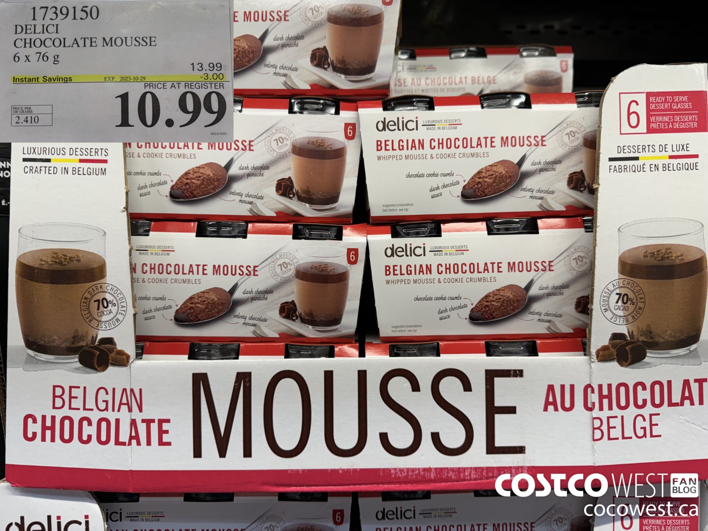 1739150 DELICI CHOCOLATE MOUSSE 6 X 76 G ($3.00 INSTANT SAVINGS EXPIRES ON 2023-10-29) $10.99