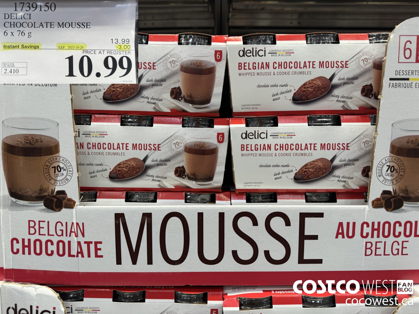 1739150 DELICI CHOCOLATE MOUSSE 6 X 76 G ($3.00 INSTANT SAVINGS EXPIRES ON 2023-10-29) $10.99