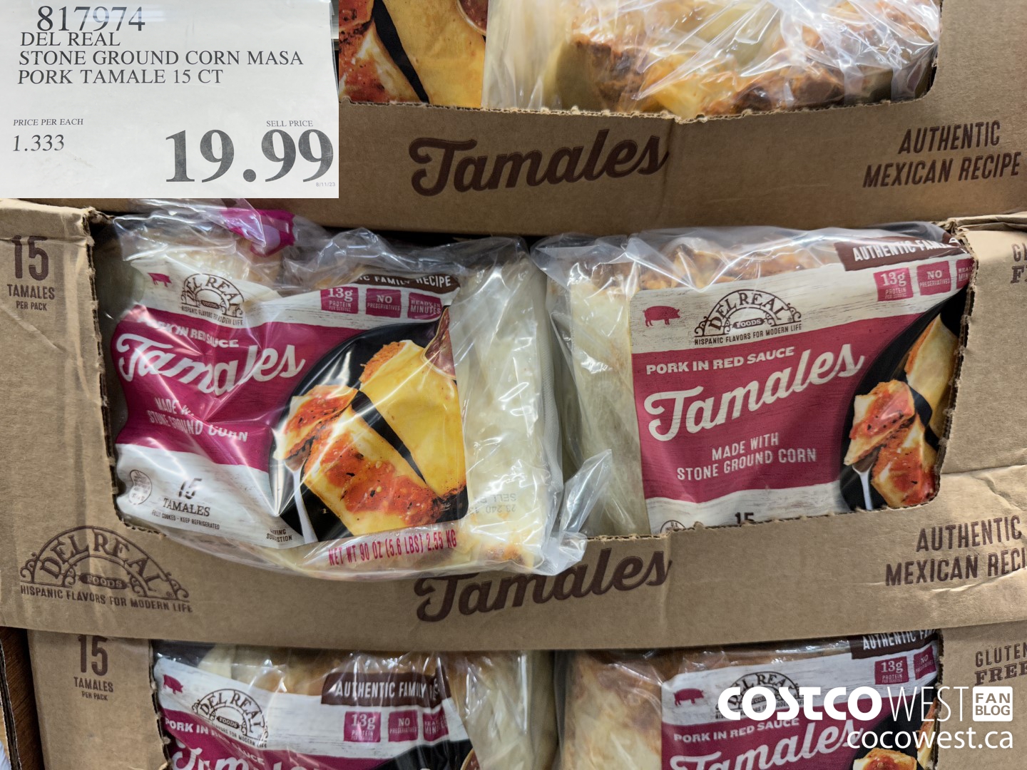 817974 DEL REAL STONE GROUND CORN MASA PORK TAMALE 15 CT $19.99