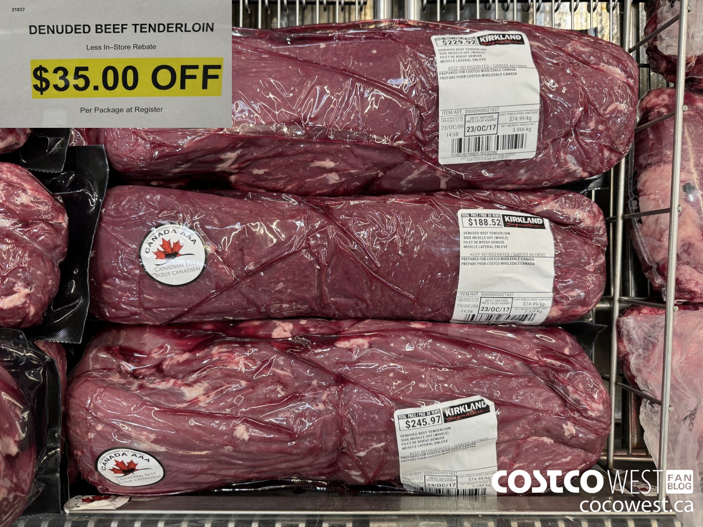 21837 DENUDED BEEF TENDERLOIN ($35.00 INSTANT SAVINGS)
