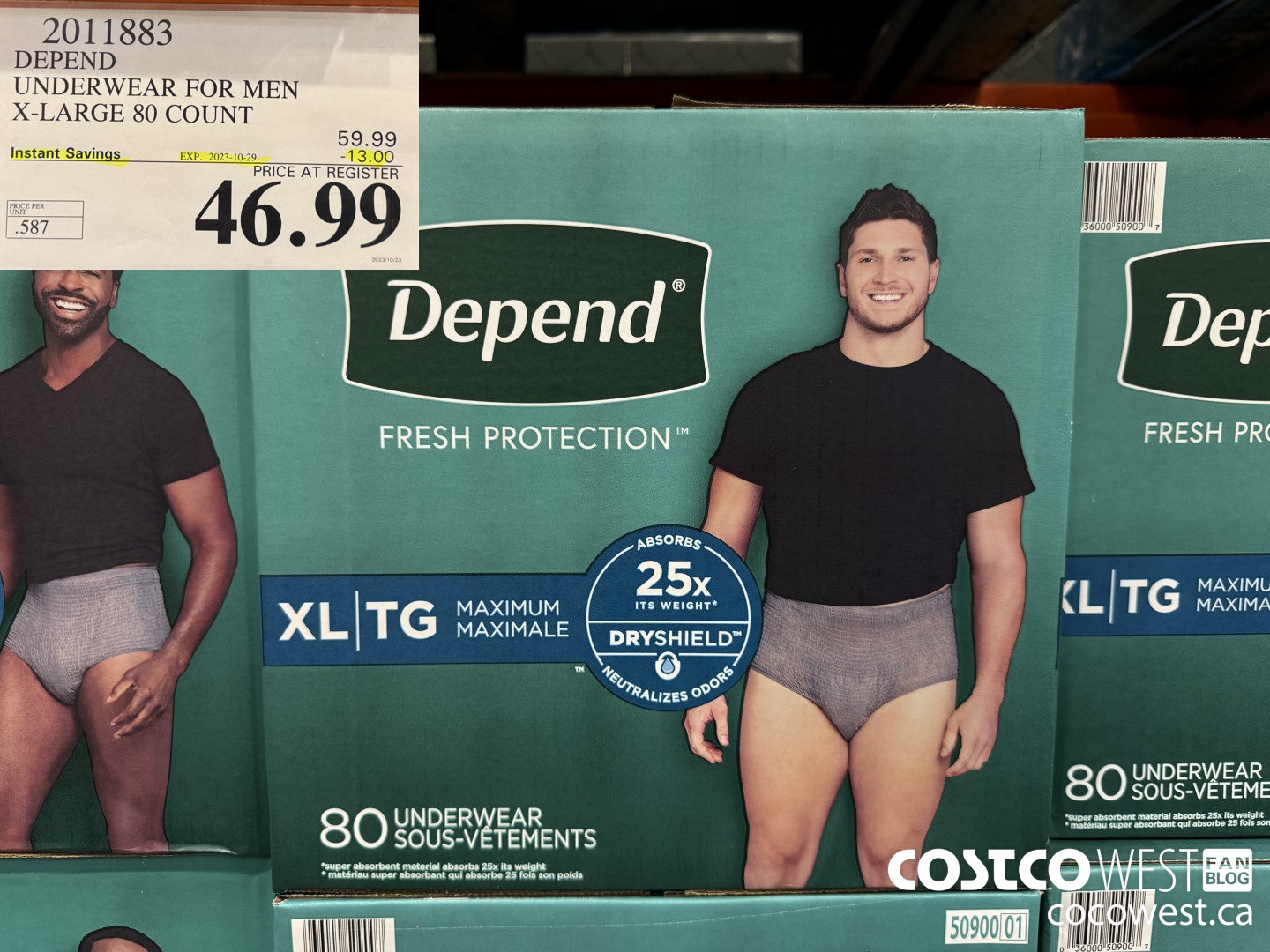 2011883 DEPEND UNDERWEAR FOR MEN X-LARGE 80 COUNT ($13.00 INSTANT SAVINGS EXPIRES ON 2023-10-29) $46.99