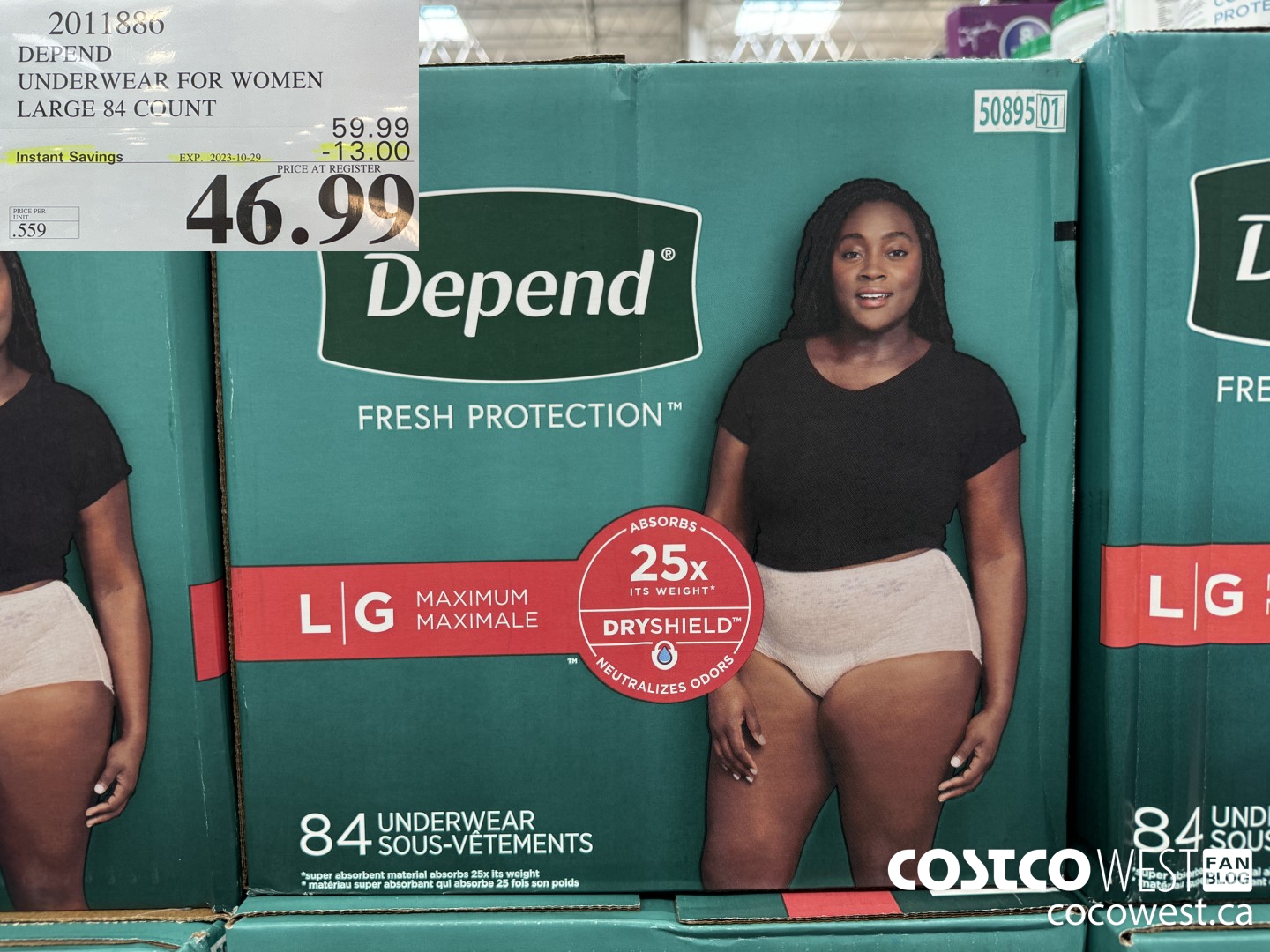 2011886 DEPEND UNDERWEAR FOR WOMEN LARGE 84 COUNT ($13.00 INSTANT SAVINGS EXPIRES ON 2023-10-29) $46.99
