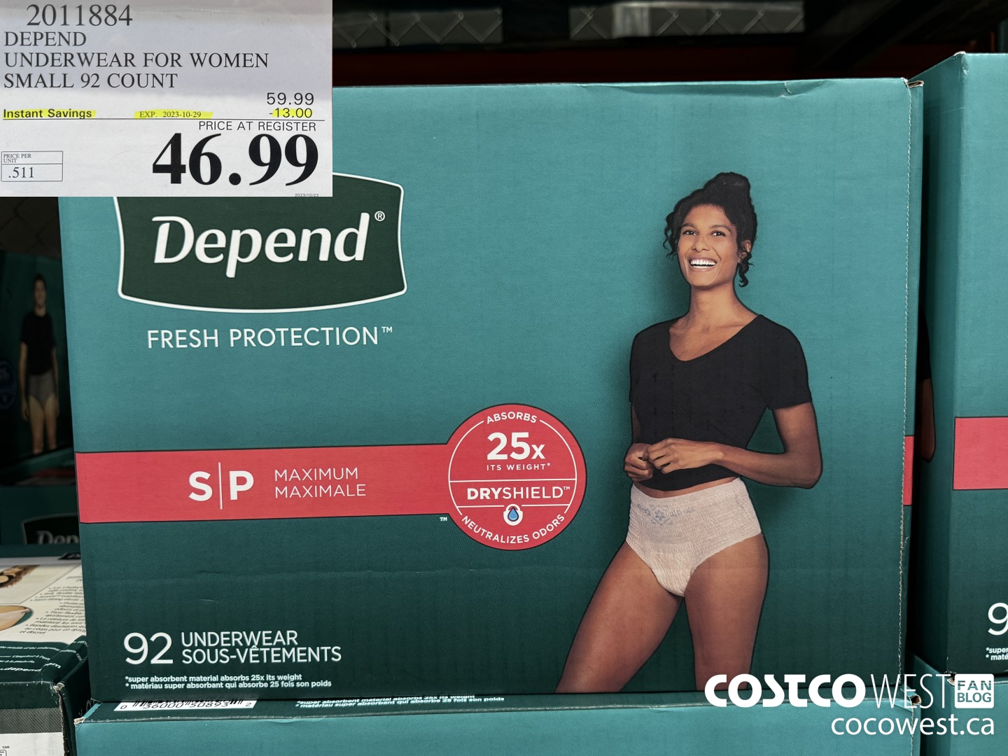 2011884 DEPEND UNDERWEAR FOR WOMEN SMALL 92 COUNT ($13.00 INSTANT SAVINGS EXPIRES ON 2023-10-29) $46.99