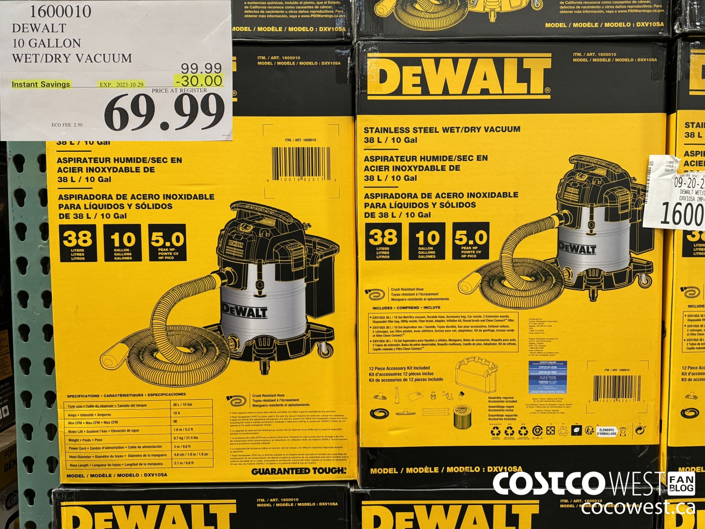1600010 DEWALT 10 GALLON STAINLESS STEEL WET/DRY VACUUM ($30.00 INSTANT SAVINGS EXPIRES ON 2023-10-29) $69.99