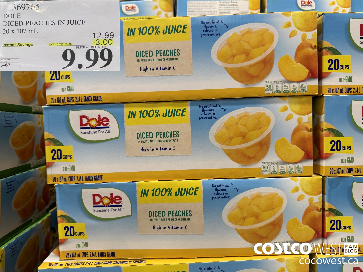 369765 DOLE DICED PEACHES IN JUICE 20 X 107ML ($3.00 INSTANT SAVINGS EXPIRES ON 2023-10-29) $9.99