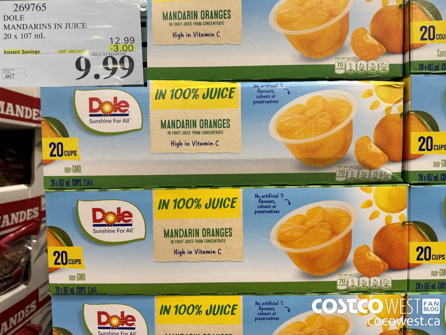 269765 DOLE MANDARINS IN JUICE 20 x 107 mL ($3.00 INSTANT SAVINGS EXPIRES ON 2023-10-29) $9.99