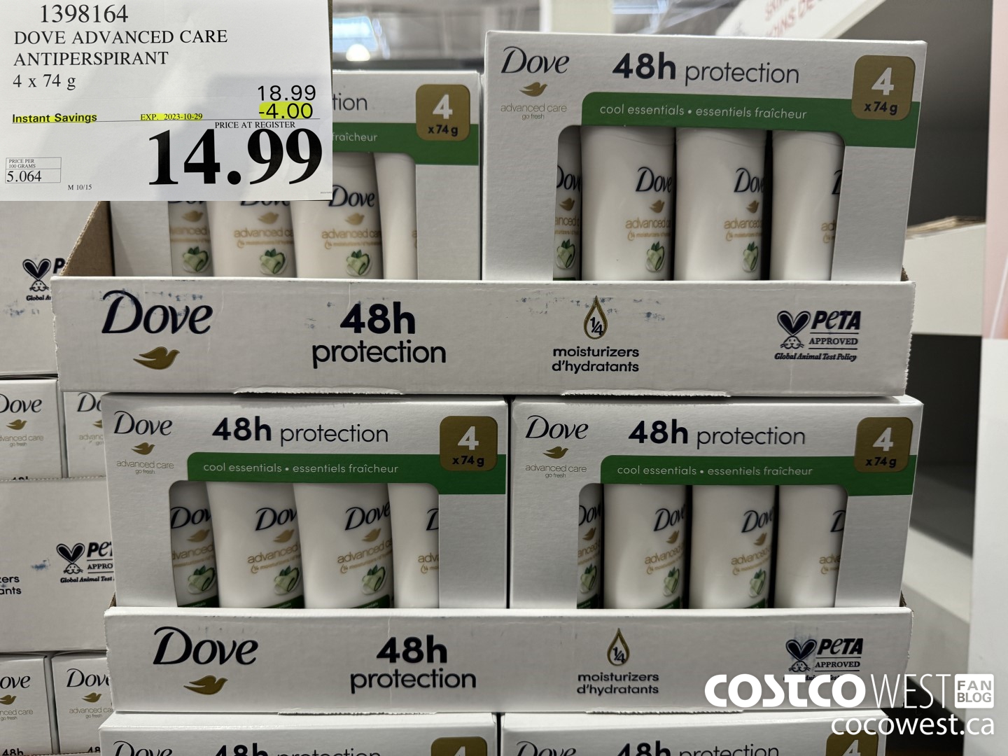 1398164 DOVE ADVANCED CARE ANTIPERSPIRANT 4x74 g ($4.00 INSTANT SAVINGS EXPIRES ON 2023-10-29) $14.99