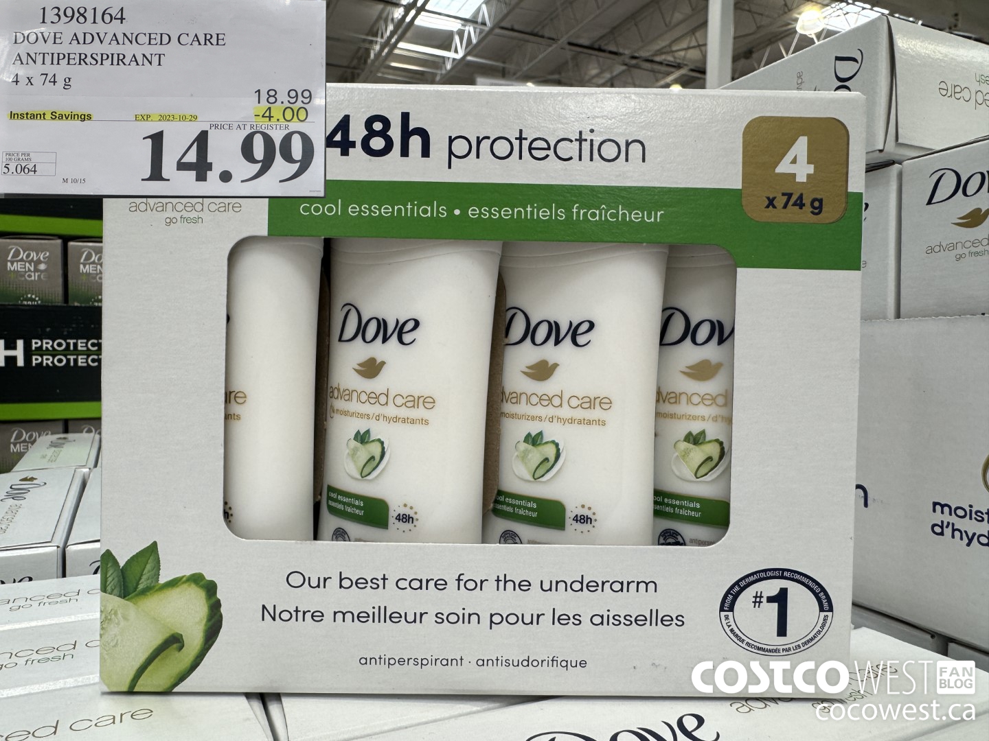 1398164 DOVE ADVANCED CARE ANTIPERSPIRANT 4x74 g ($4.00 INSTANT SAVINGS EXPIRES ON 2023-10-29) $14.99
