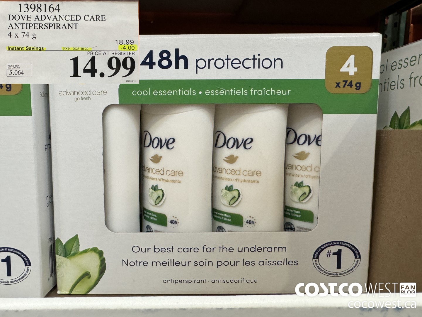 1398164 DOVE ADVANCED CARE ANTIPERSPIRANT 4x74 g ($4.00 INSTANT SAVINGS EXPIRES ON 2023-10-29) $14.99