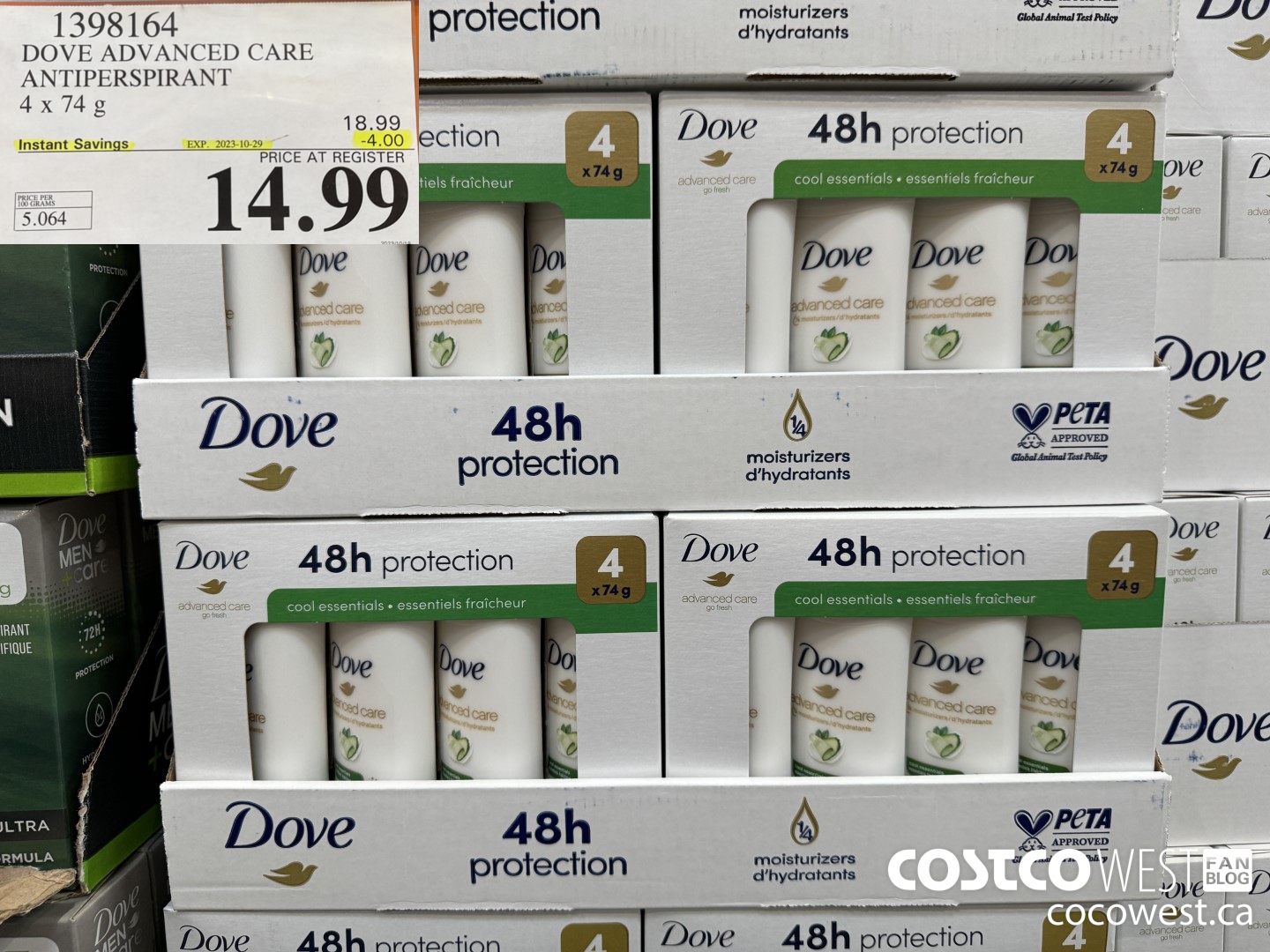 1398164 DOVE ADVANCED CARE ANTIPERSPIRANT 4x74 g ($4.00 INSTANT SAVINGS EXPIRES ON 2023-10-29) $14.99