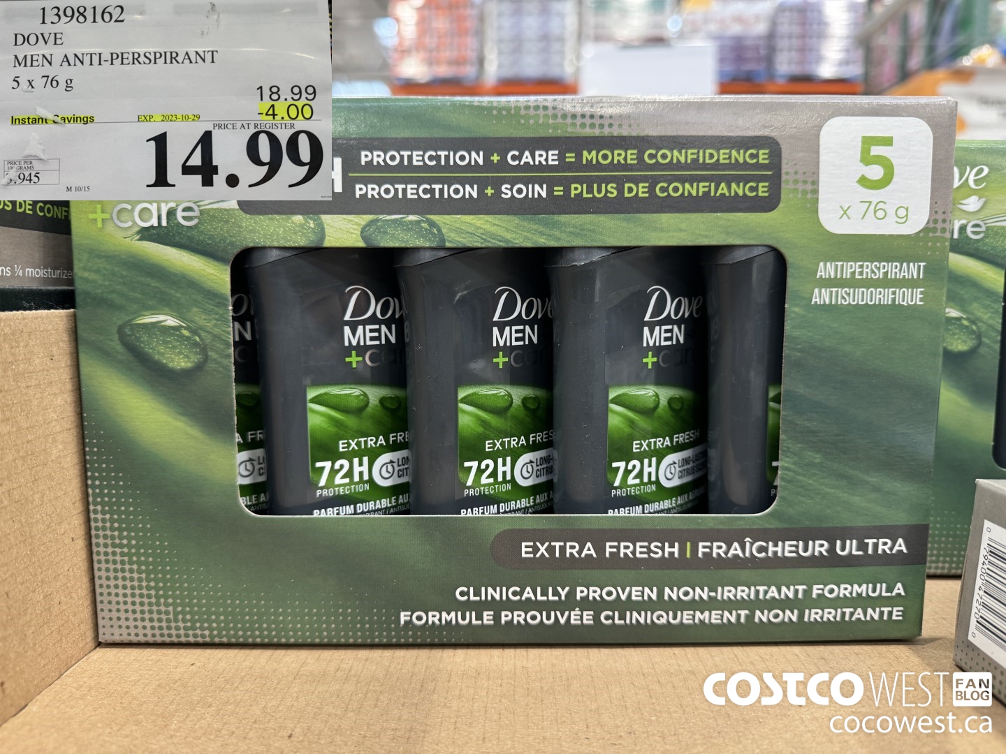 1398162 DOVE MEN ANTI-PERSPIRANT 5 X 76G ($4.00 INSTANT SAVINGS EXPIRES ON 2023-10-29) $14.99