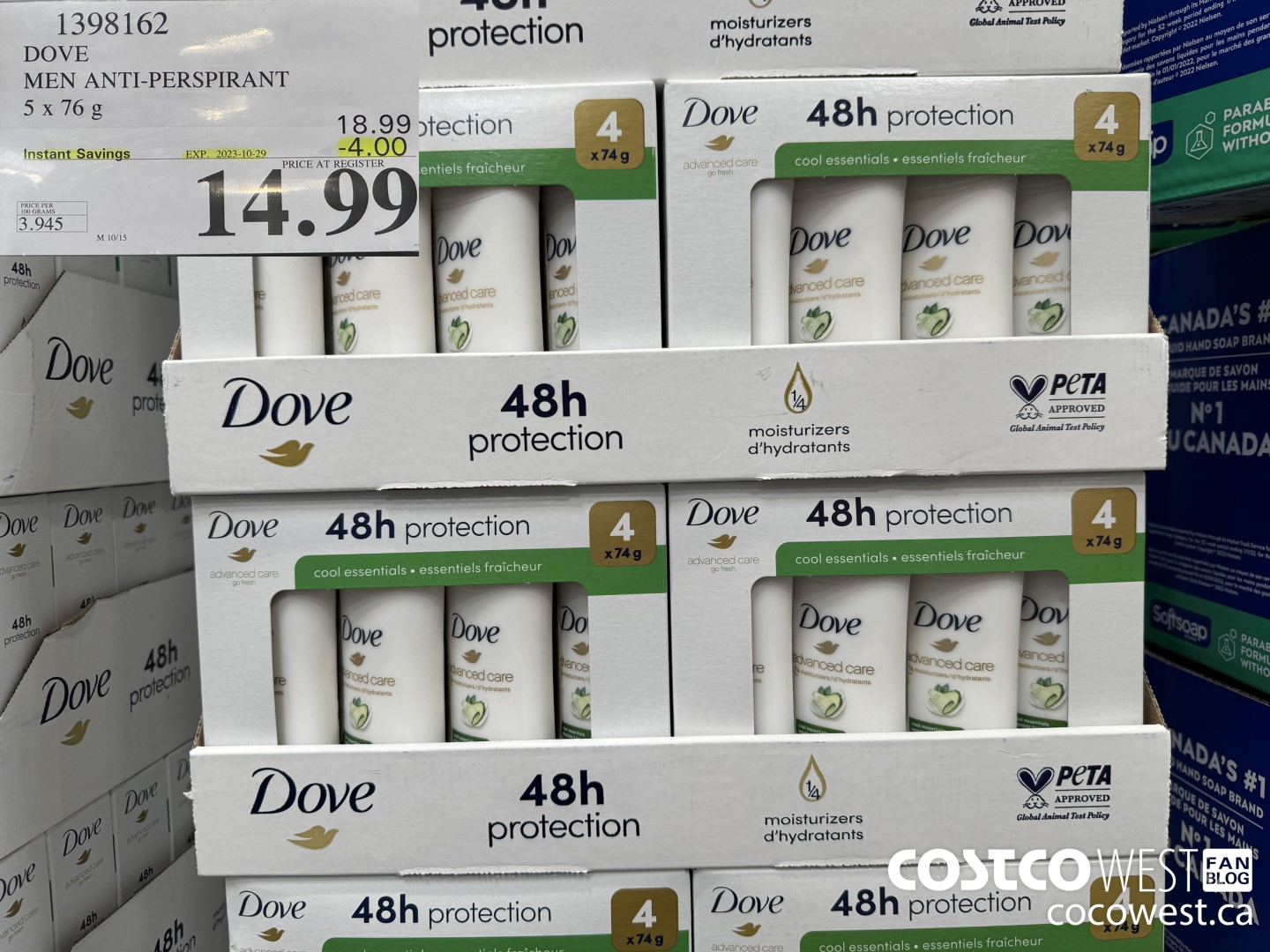 1398162 DOVE MEN ANTI-PERSPIRANT 5 X 76G ($4.00 INSTANT SAVINGS EXPIRES ON 2023-10-29) $14.99