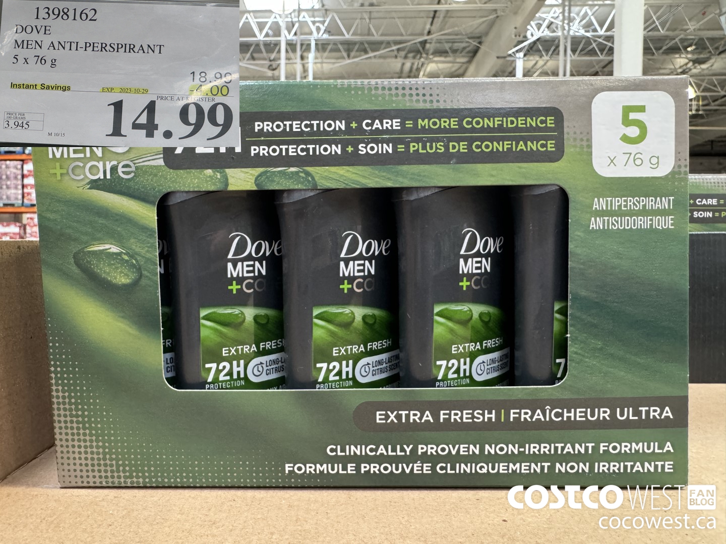 1398162 DOVE MEN ANTI-PERSPIRANT 5 X 76G ($4.00 INSTANT SAVINGS EXPIRES ON 2023-10-29) $14.99