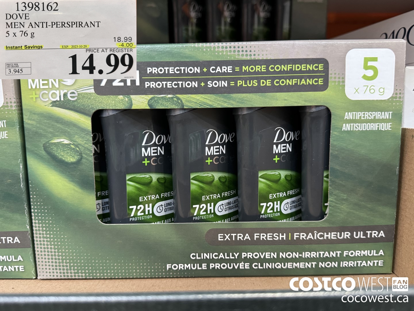 1398162 DOVE MEN ANTI-PERSPIRANT 5 X 76G ($4.00 INSTANT SAVINGS EXPIRES ON 2023-10-29) $14.99