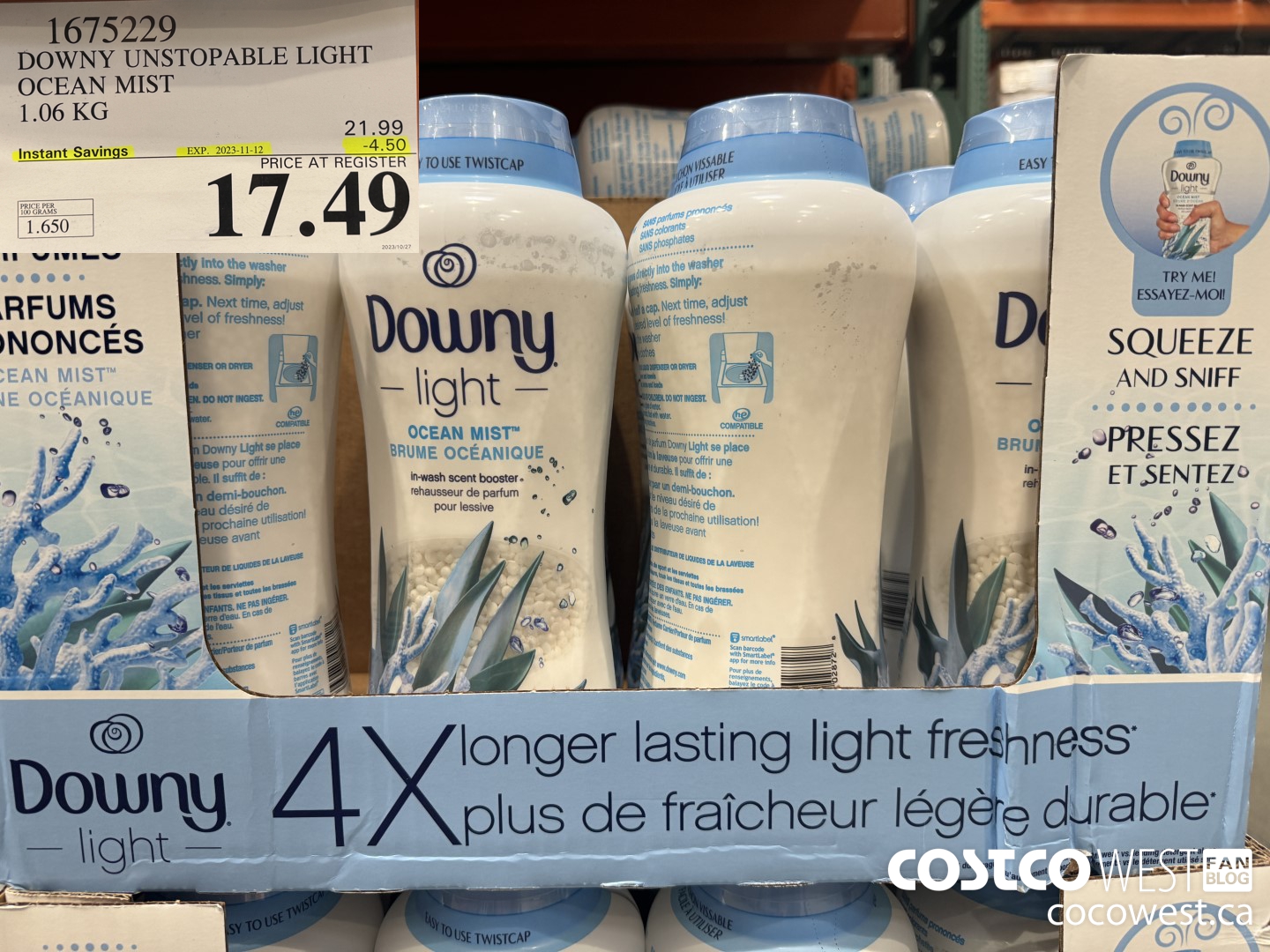 1675229 DOWNY UNSTOPABLE LIGHT OCEAN MIST 1.06 KG ($4.50 INSTANT SAVINGS EXPIRES ON 2023-11-12) $17.49