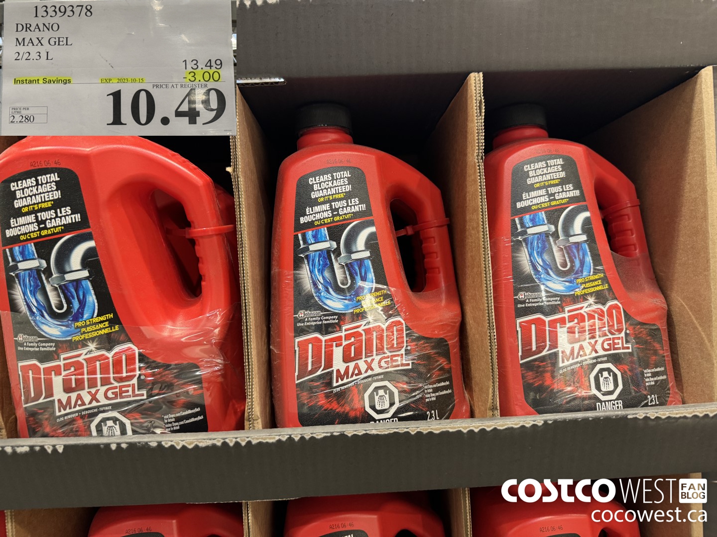 1339378 DRANO MAX GEL 2/2.3 L ($3.00 INSTANT SAVINGS EXPIRES ON 2023-10-15) $10.49