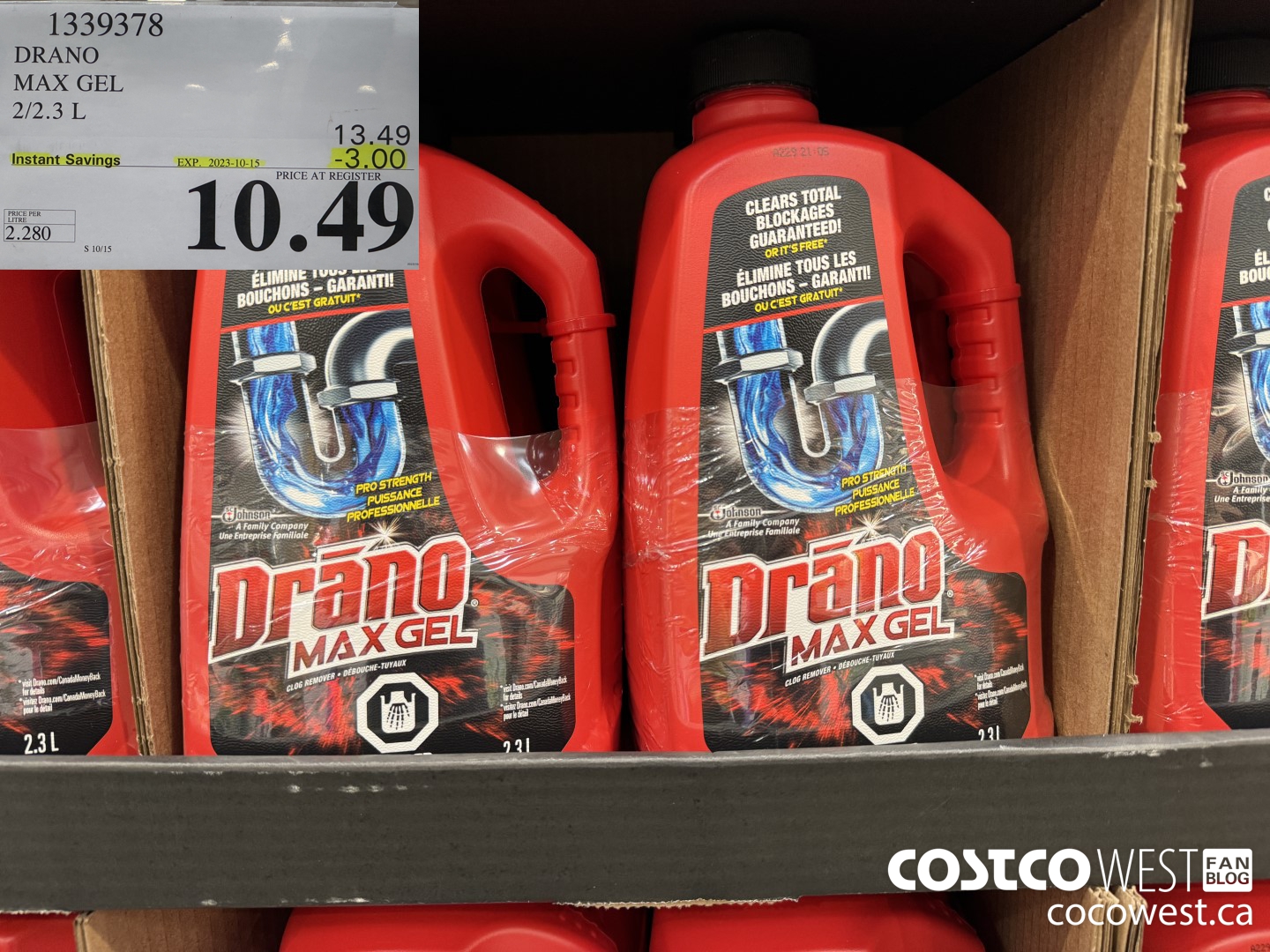 1339378 DRANO MAX GEL 2/2.3 L ($3.00 INSTANT SAVINGS EXPIRES ON 2023-10-15) $10.49