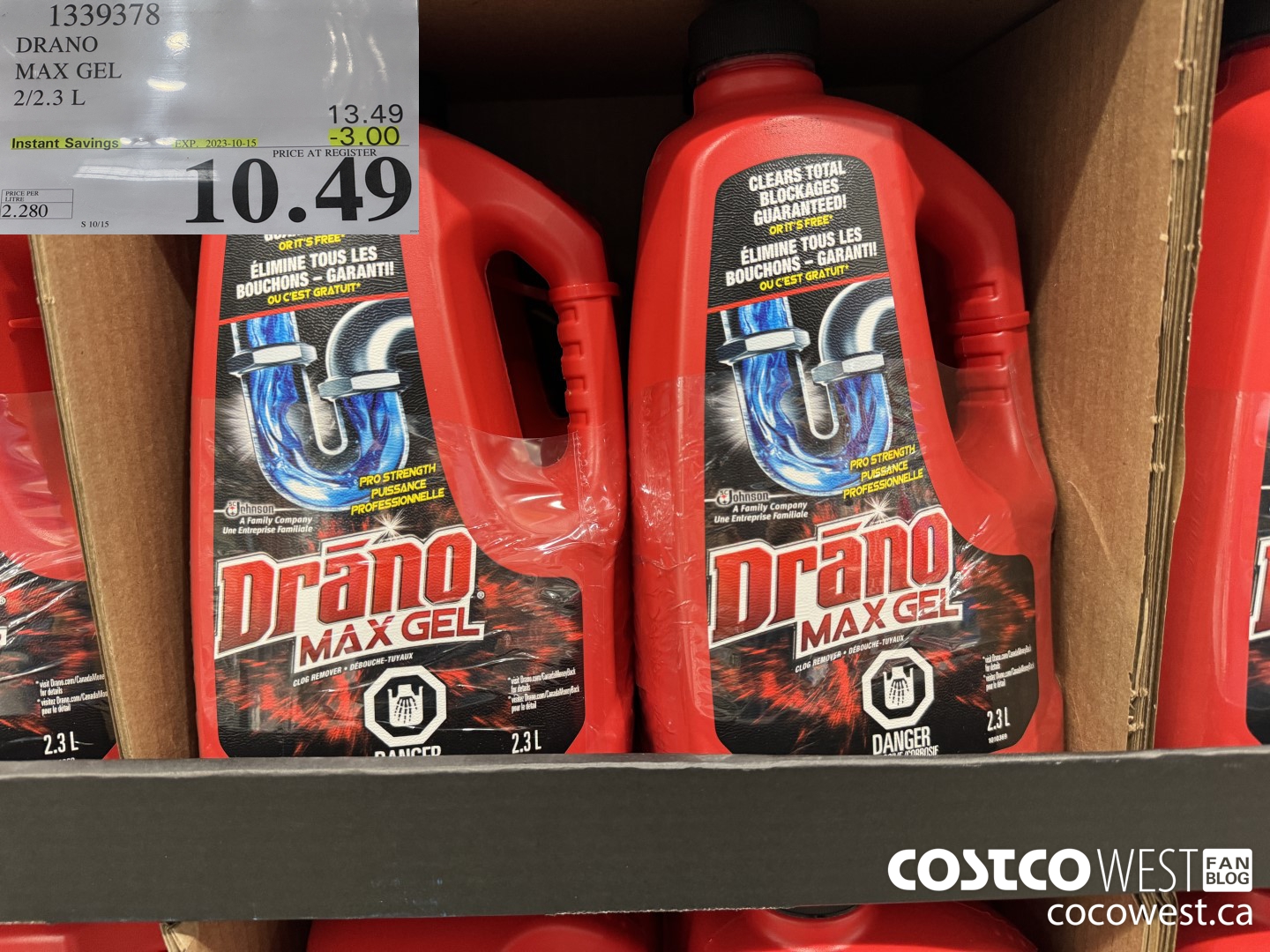 1339378 DRANO MAX GEL 2/2.3 L ($3.00 INSTANT SAVINGS EXPIRES ON 2023-10-15) $10.49