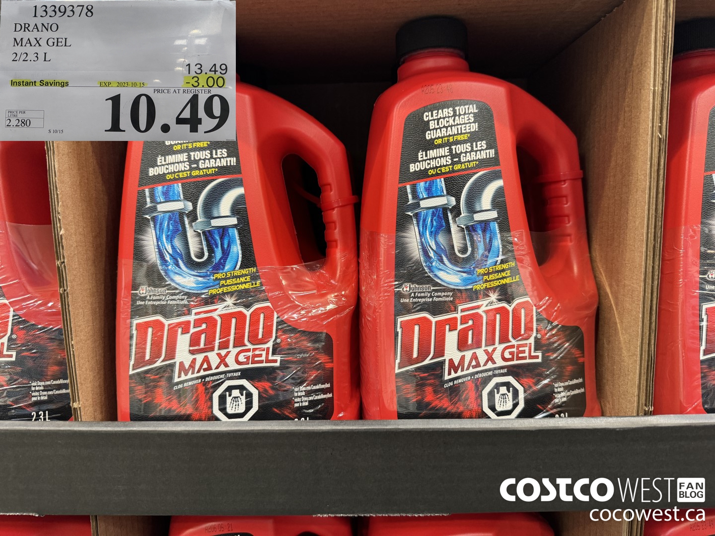 1339378 DRANO MAX GEL 2/2.3 L ($3.00 INSTANT SAVINGS EXPIRES ON 2023-10-15) $10.49