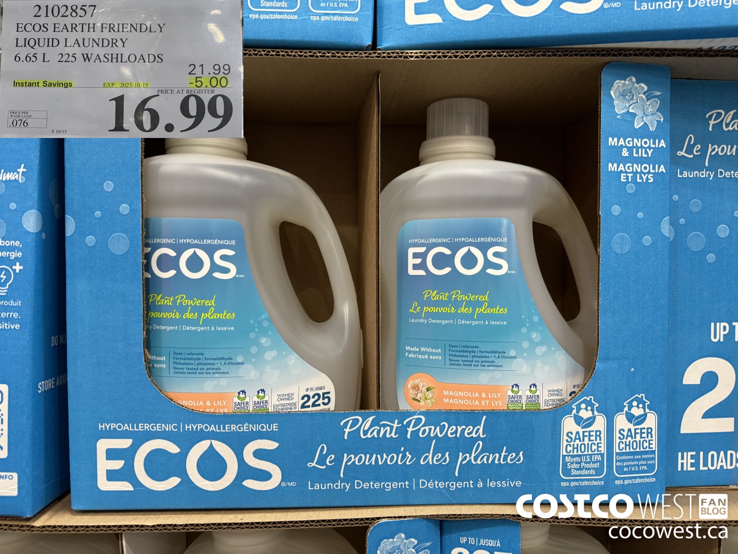 2102857 ECOS LIQUID LAUNDRY DETERGENT 225 LOADS / 225 OZ  ($5.00 INSTANT SAVINGS EXPIRES ON 2023-10-15) $16.99