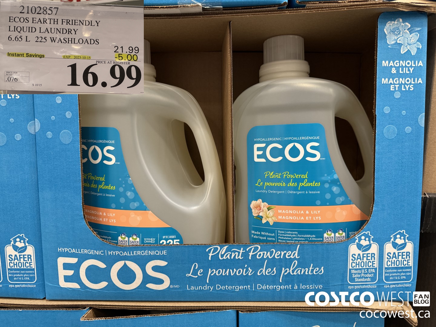 2102857 ECOS LIQUID LAUNDRY DETERGENT 225 LOADS / 225 OZ  ($5.00 INSTANT SAVINGS EXPIRES ON 2023-10-15) $16.99