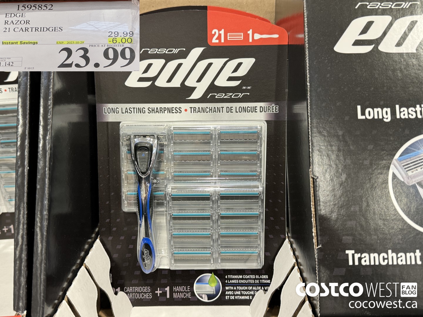 1595852 EDGE RAZOR 21 CARTRIDGES ($6.00 INSTANT SAVINGS EXPIRES ON 2023-10-29) $23.99