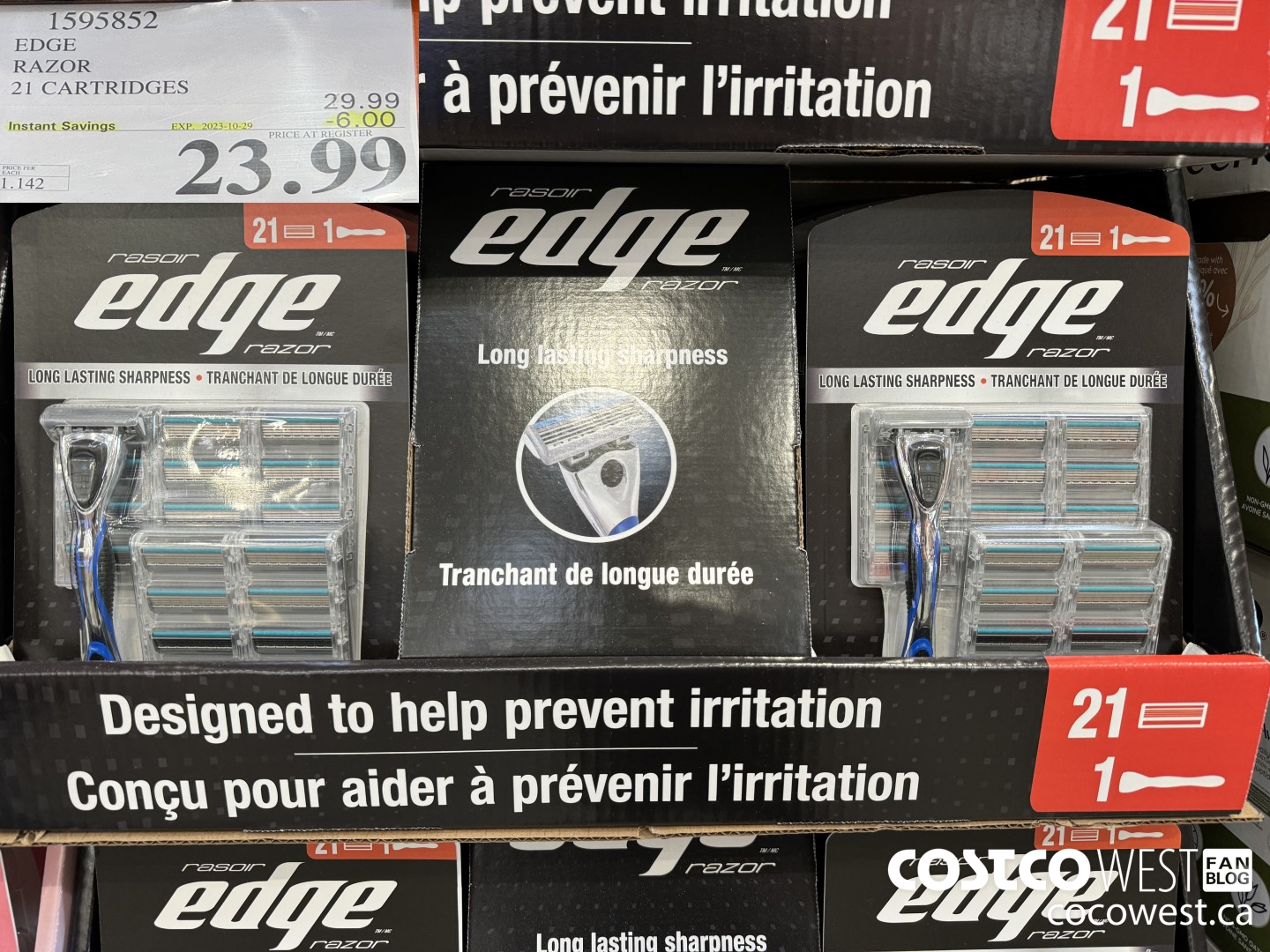 1595852 EDGE RAZOR 21 CARTRIDGES ($6.00 INSTANT SAVINGS EXPIRES ON 2023-10-29) $23.99