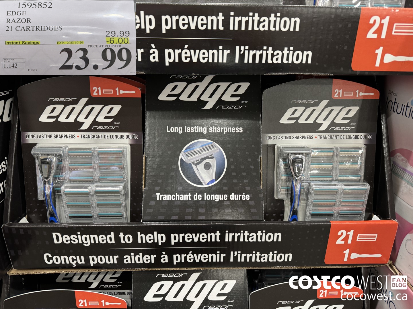 1595852 EDGE RAZOR 21 CARTRIDGES ($6.00 INSTANT SAVINGS EXPIRES ON 2023-10-29) $23.99
