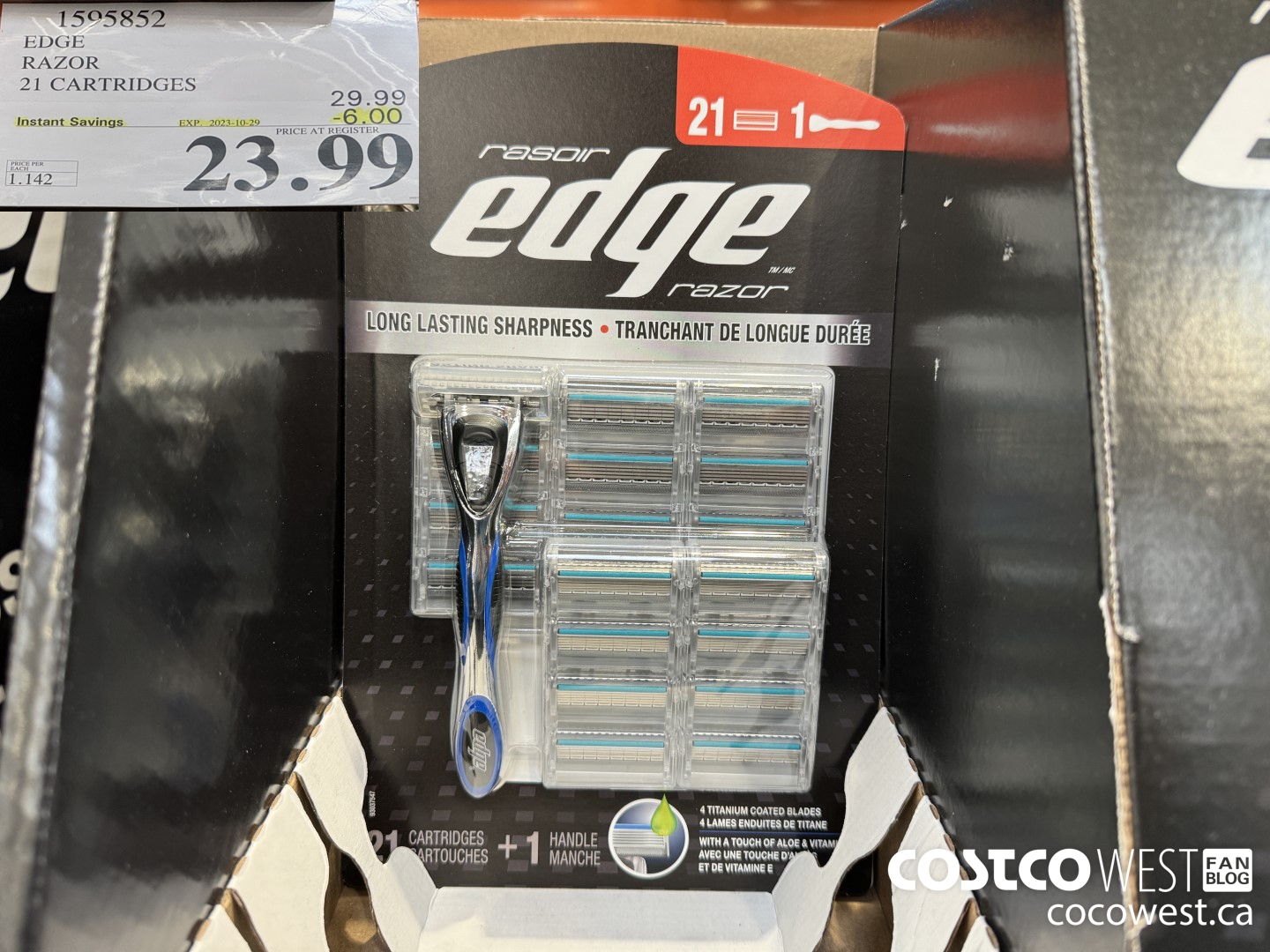 1595852 EDGE RAZOR 21 CARTRIDGES ($6.00 INSTANT SAVINGS EXPIRES ON 2023-10-29) $23.99