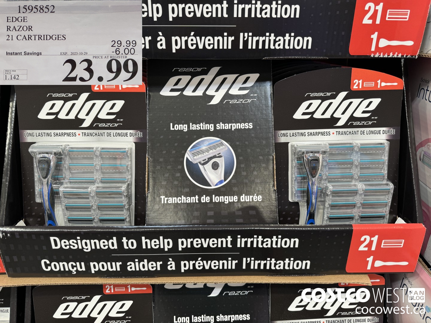 1595852 EDGE RAZOR 21 CARTRIDGES ($6.00 INSTANT SAVINGS EXPIRES ON 2023-10-29) $23.99