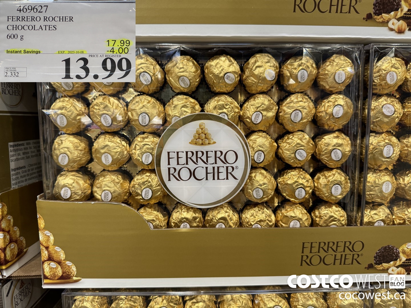469627 FERRERO ROCHER CHOCOLATES 600 G ($4.00 INSTANT SAVINGS EXPIRES ON 2023-10-08) $13.99