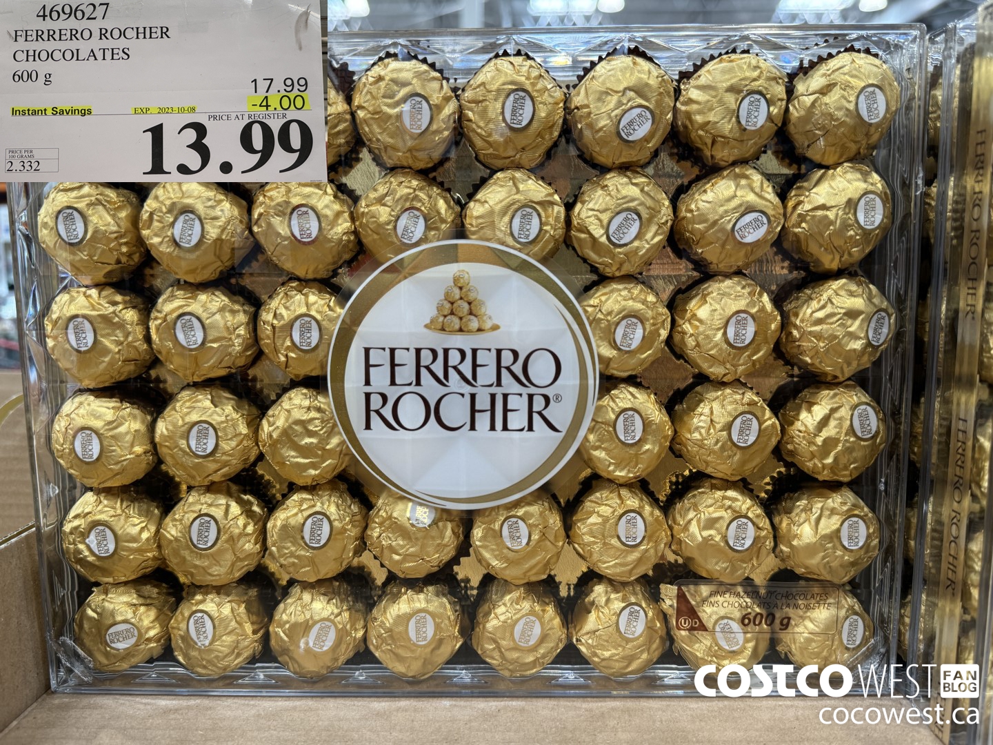 469627 FERRERO ROCHER CHOCOLATES 600 G ($4.00 INSTANT SAVINGS EXPIRES ON 2023-10-08) $13.99