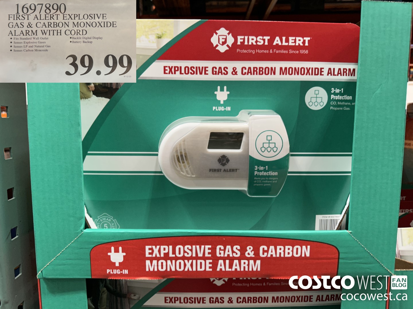 1697890 FIRST ALERT EXPLOSIVE GAS & CARBON MONOXIDE ALARM WITH CORD $39.99