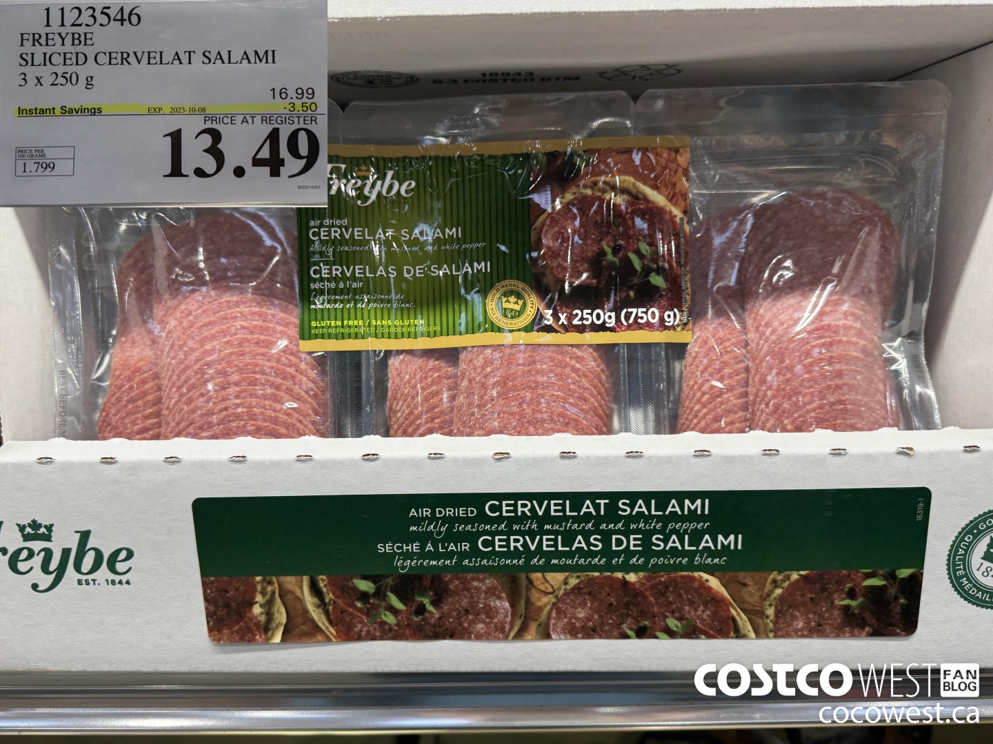 1123546 FREYBE SLICED CERVELAT SALAMI 3 x 250 g ($3.50 INSTANT SAVINGS EXPIRES ON 2023-10-08) $13.49