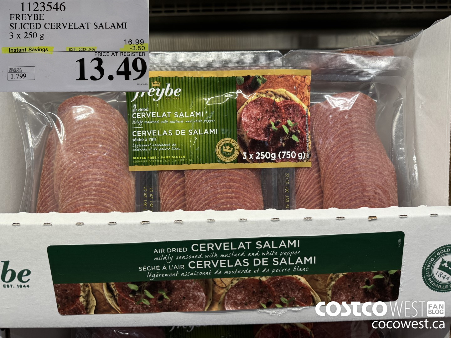 1123546 FREYBE SLICED CERVELAT SALAMI 3 x 250 g ($3.50 INSTANT SAVINGS EXPIRES ON 2023-10-08) $13.49