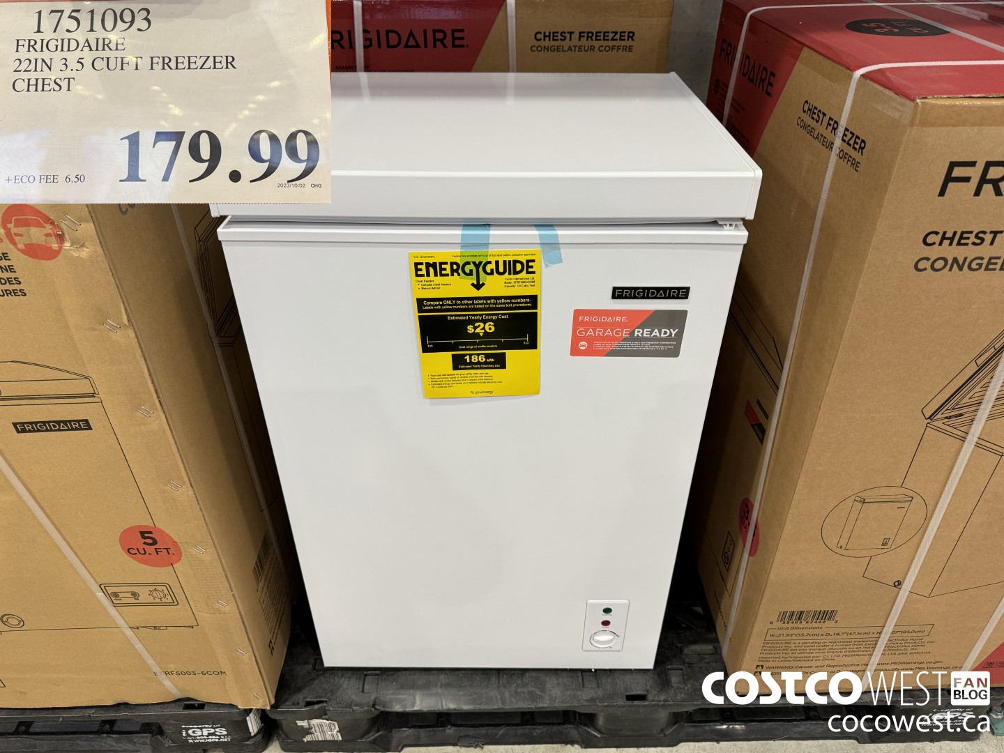 1751093 FRIGIDAIRE 22IN 3.5 CUFT FREEZER CHEST $179.99