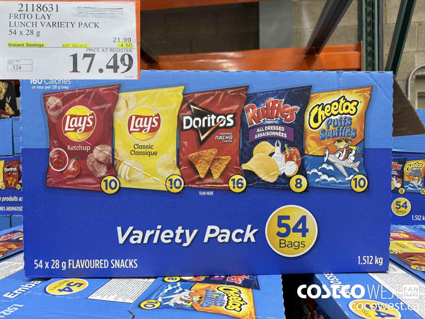 2118631 FRITO LAY LUNCH VARIETY PACK 54 X 28 G ($4.50 INSTANT SAVINGS EXPIRES ON 2023-10-22) $17.49