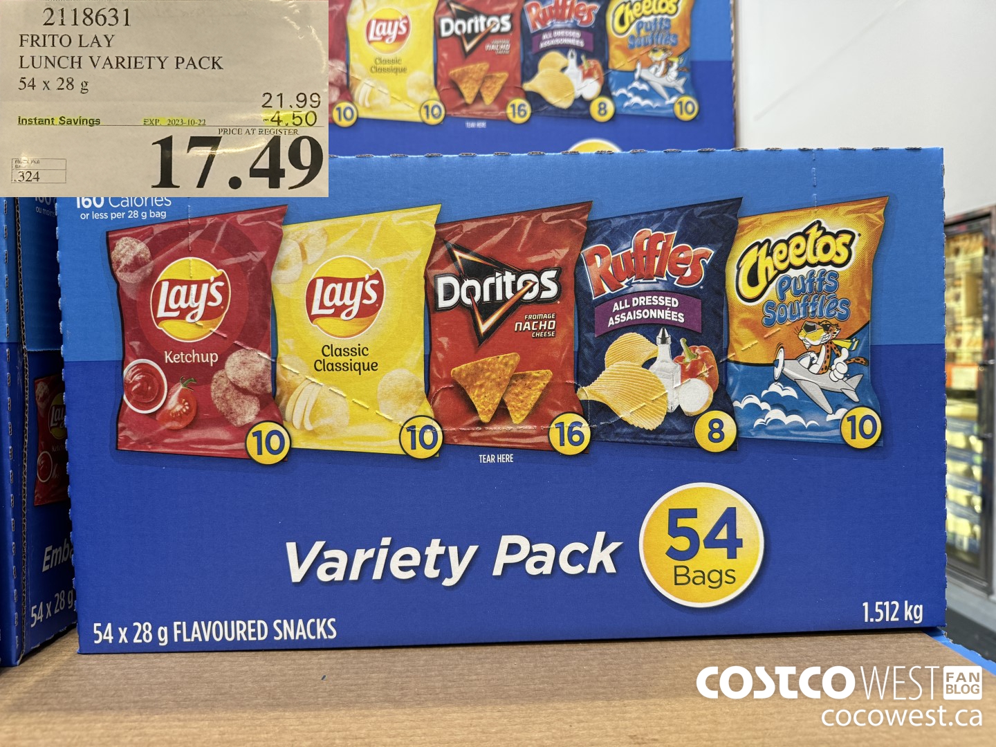 2118631 FRITO LAY LUNCH VARIETY PACK 54 X 28 G ($4.50 INSTANT SAVINGS EXPIRES ON 2023-10-22) $17.49