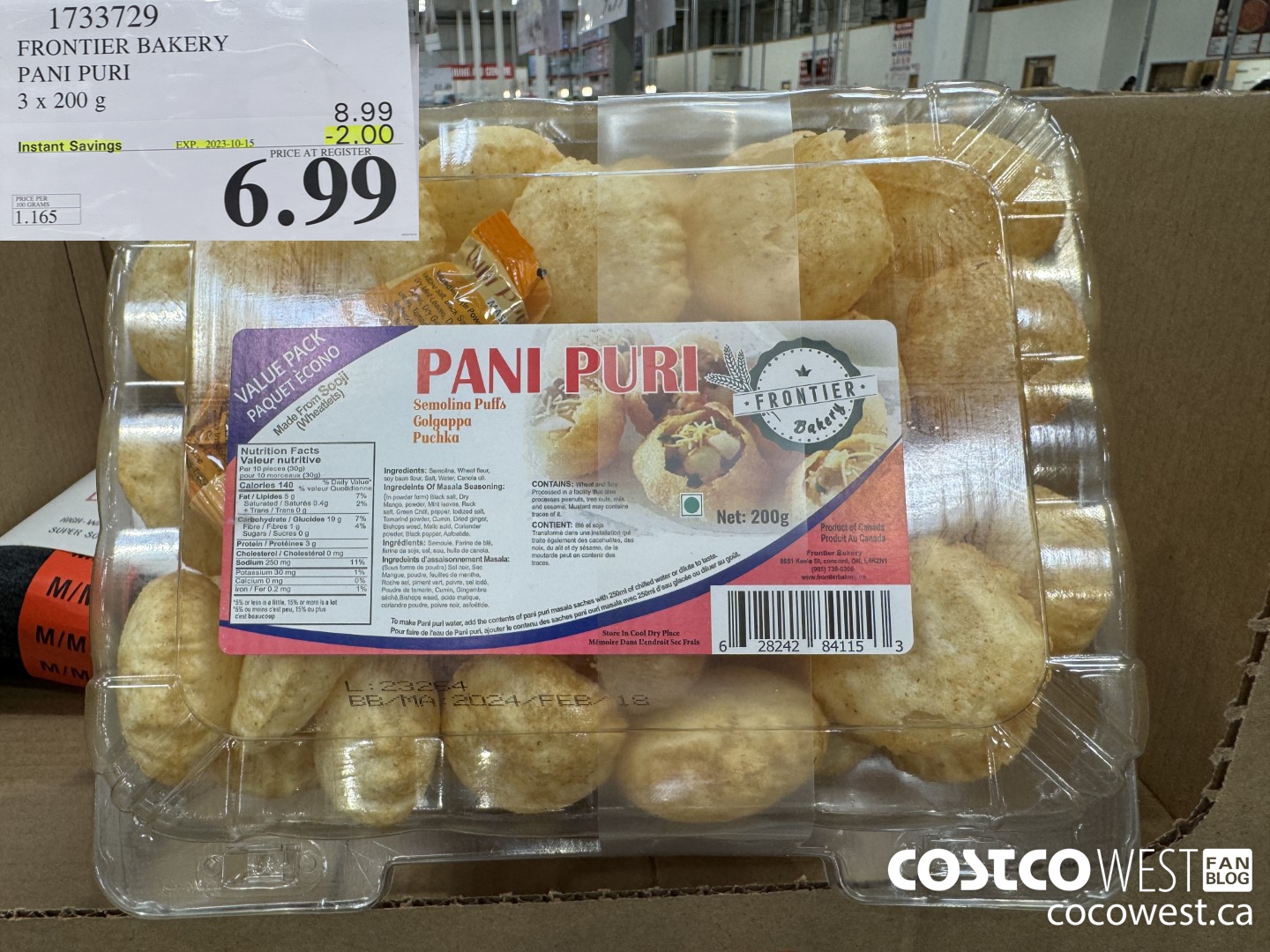 1733729 FRONTIER BAKERY PANI PURI 3 X 200 G ($2.00 INSTANT SAVINGS EXPIRES ON 2023-10-15) $6.99