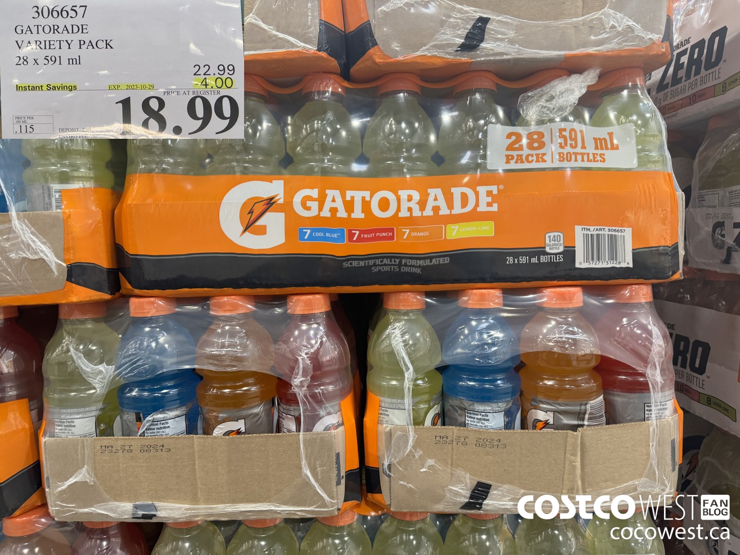 306657 GATORADE VARIETY PACK 28 x 591 ml ($4.00 INSTANT SAVINGS EXPIRES ON 2023-10-29) $18.99