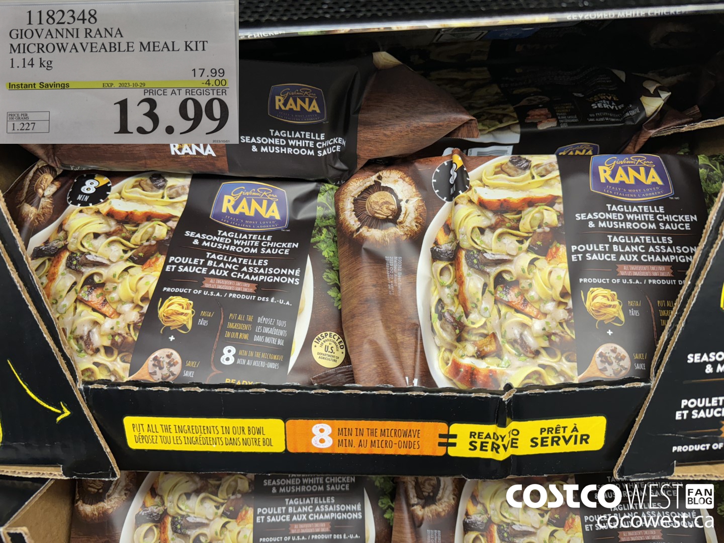 1182348 GIOVANNI RANA MICROWAVEABLE MEAL KIT 1.14 kg ($4.00 INSTANT SAVINGS EXPIRES ON 2023-10-29) $13.99