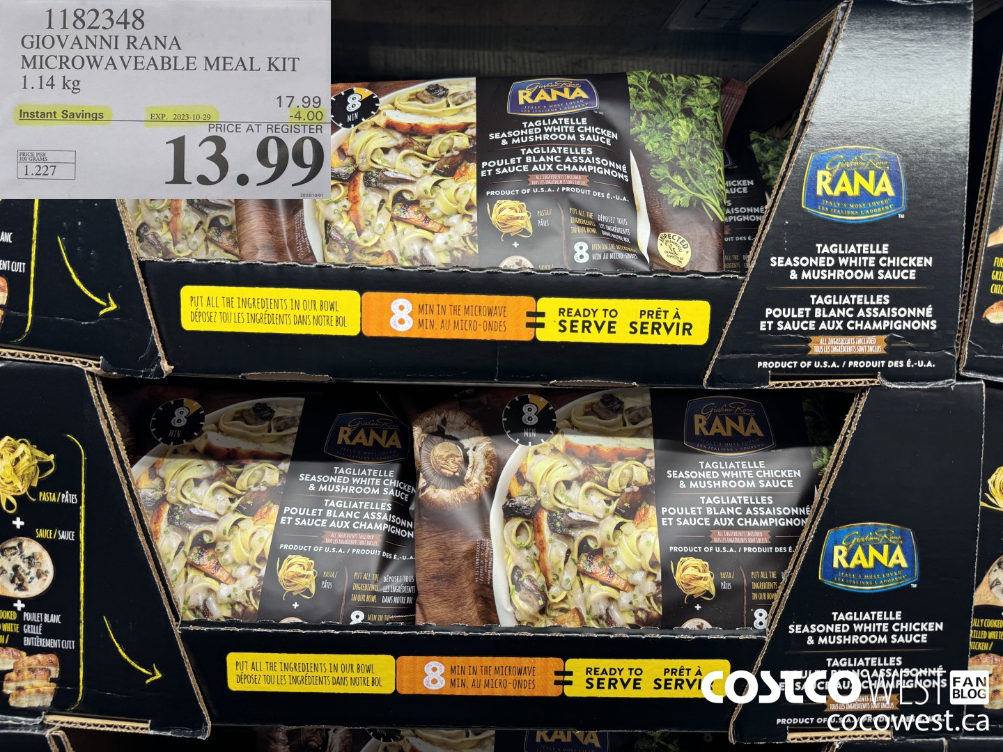 1182348 GIOVANNI RANA MICROWAVEABLE MEAL KIT 1.14 kg ($4.00 INSTANT SAVINGS EXPIRES ON 2023-10-29) $13.99