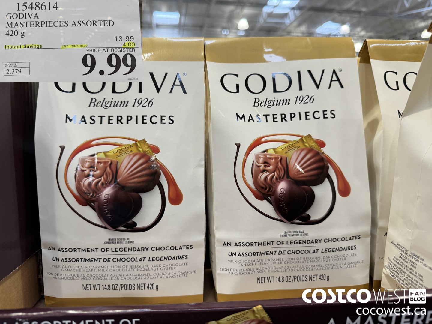 1548614 GODIVA MASTERPIECES ASSORTED 420 g ($4.00 INSTANT SAVINGS EXPIRES ON 2023-10-29) $9.99