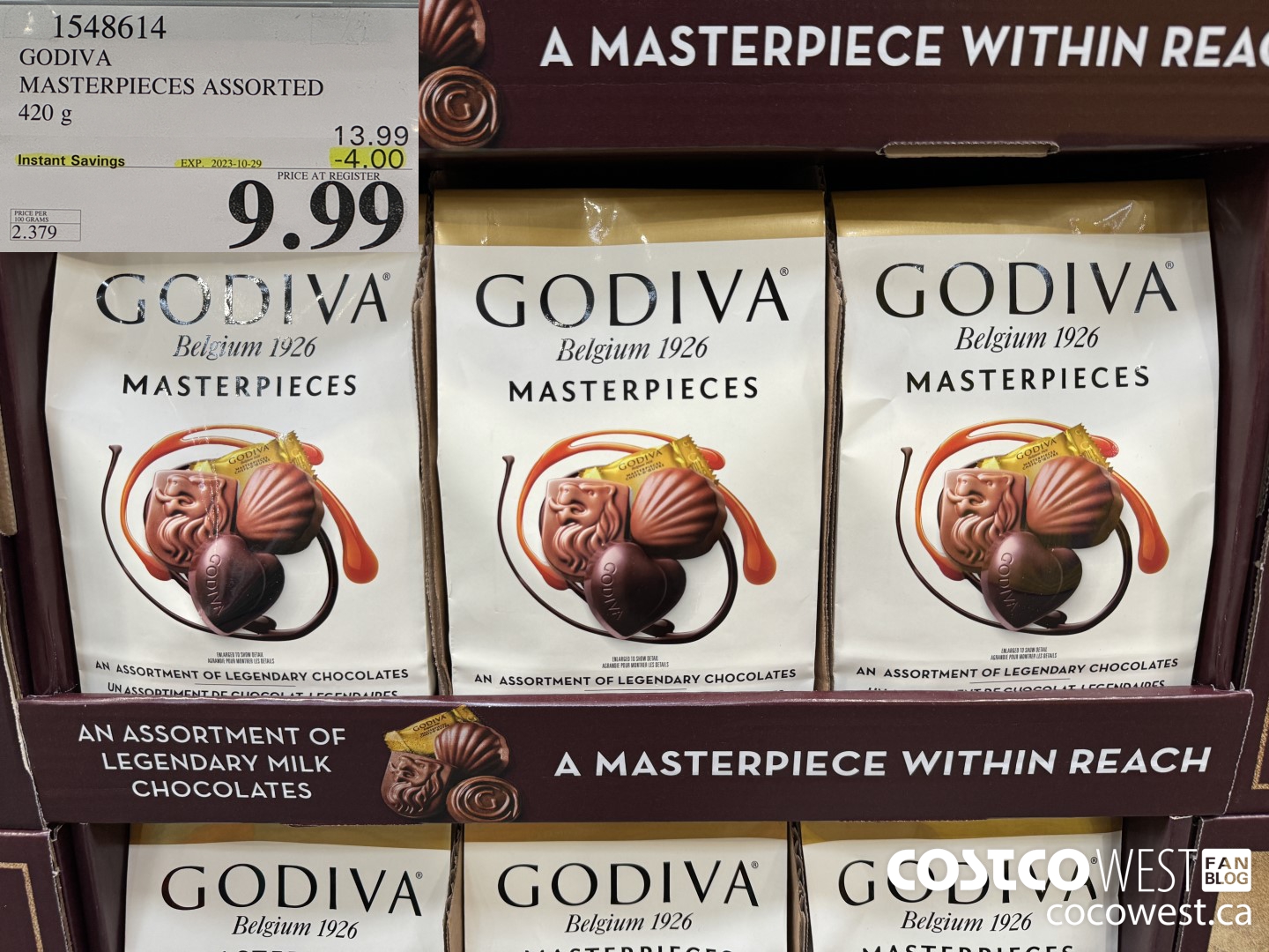 1548614 GODIVA MASTERPIECES ASSORTED 420 g ($4.00 INSTANT SAVINGS EXPIRES ON 2023-10-29) $9.99