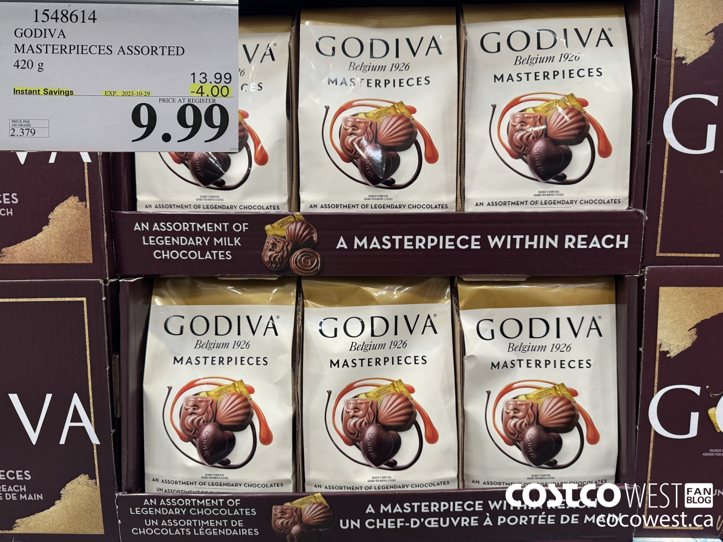 1548614 GODIVA MASTERPIECES ASSORTED 420 g ($4.00 INSTANT SAVINGS EXPIRES ON 2023-10-29) $9.99